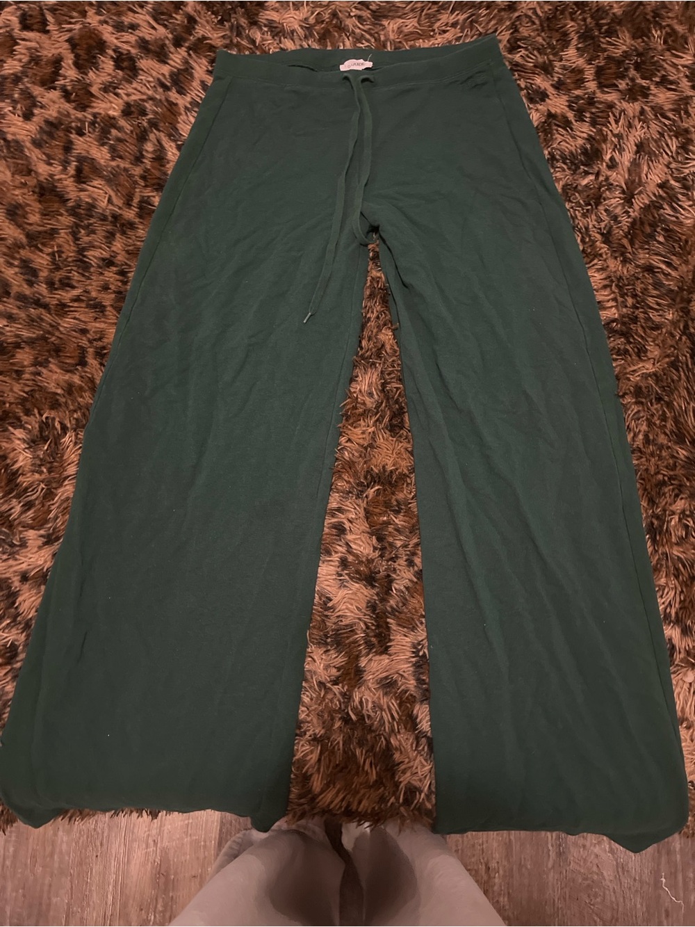 Garage Dark Green Wide-Leg Kids Sweatpants with Drawstring